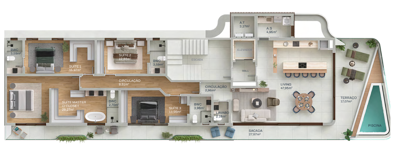Penthouse Frente Mar com 4 Suítes em Cabeçudas, Itajaí/Sc