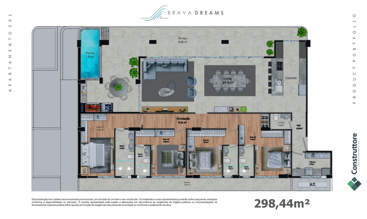 Apartamento Frente Mar com 4 Suítes e Piscina Privativa na Praia Brava