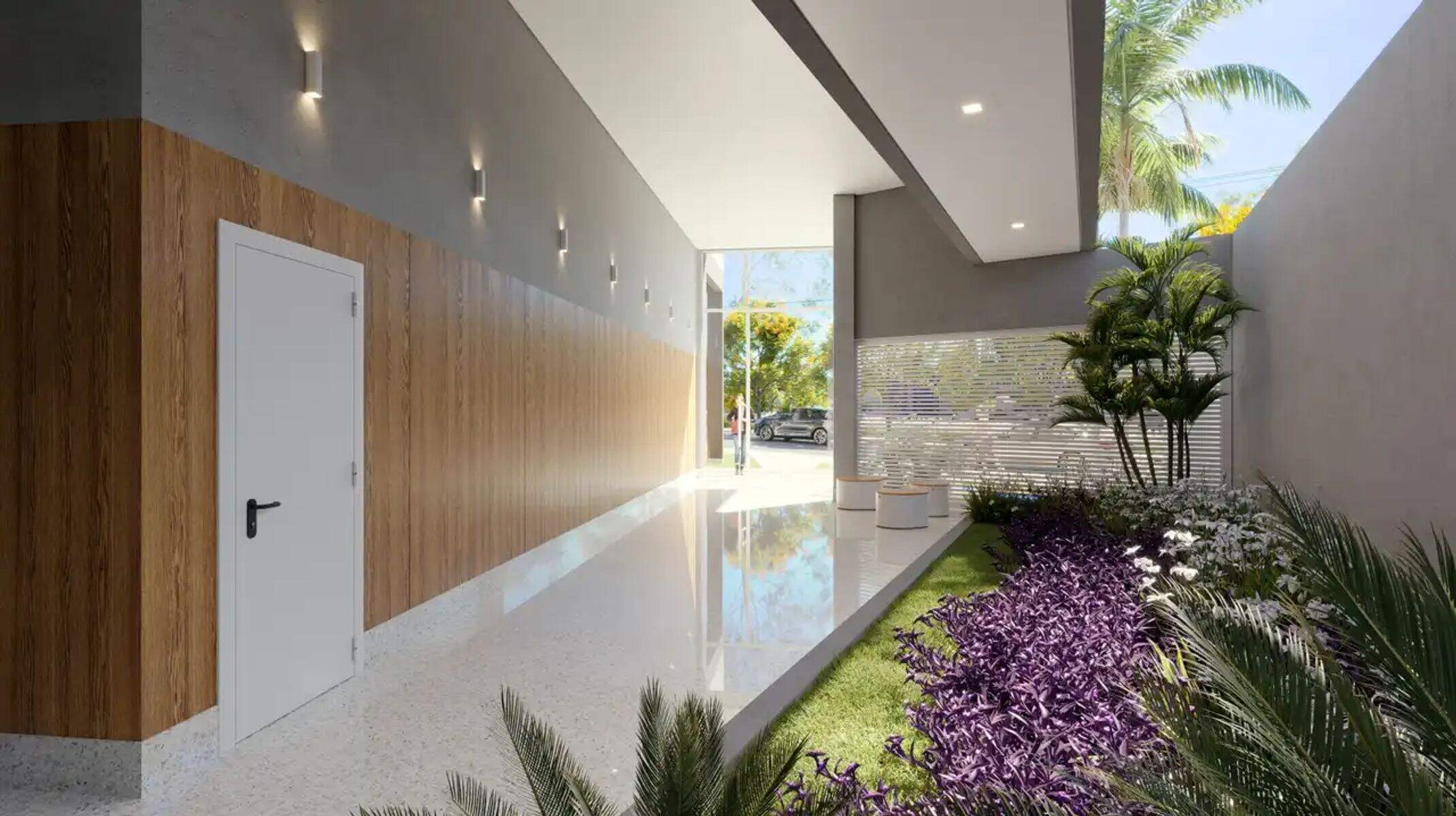 Apartamento à venda no Nova Suíssa: Hall de entrada com paisagismo