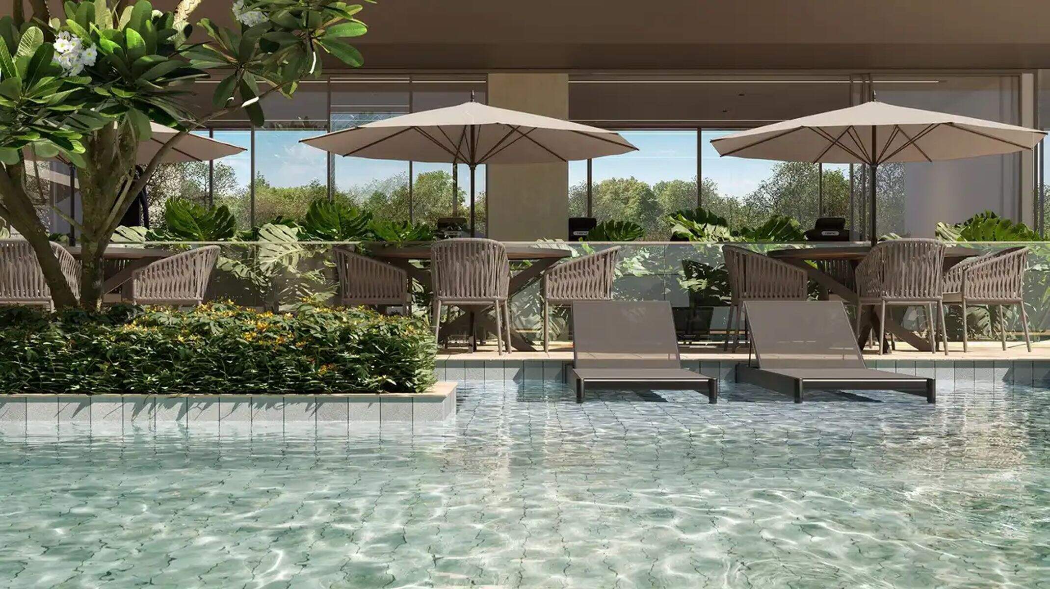 Apartamento à venda no Vila da Serra: Piscina com deck e prainha