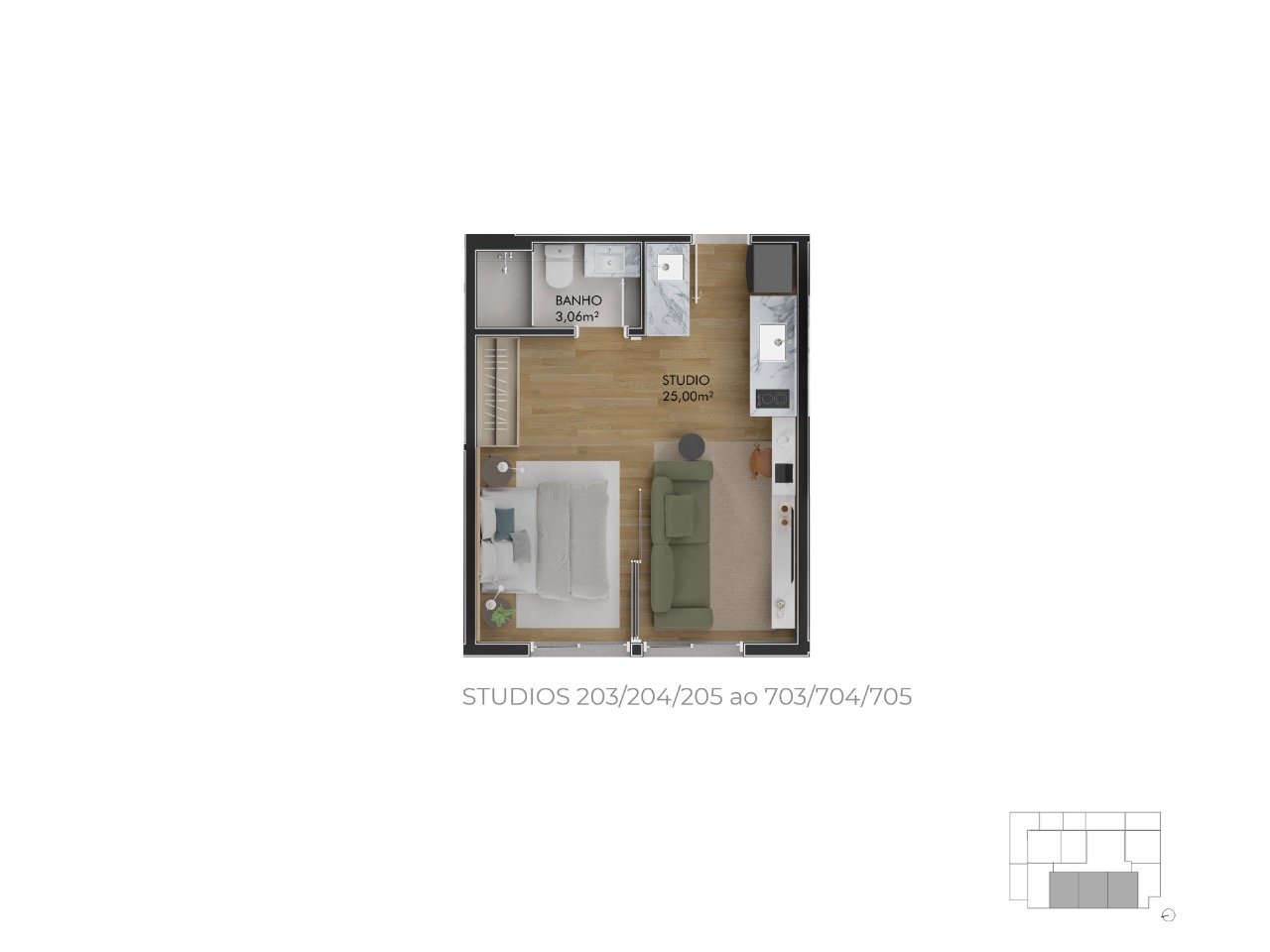 Estúdio[ NumeroQuarto] Centro Florianópolis Pace Studios: Planta humanizada est dio final 5 - imagem ilustrativa, mobili rio n o inclu do