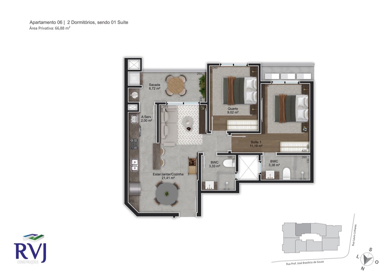 Apartamento[ NumeroQuarto] Trindade Florianópolis Rafael Moritz: Planta humanizada final 06 - 2 dorms (imagem ilustrativa - mobili rio e decora  o n o inclu dos)