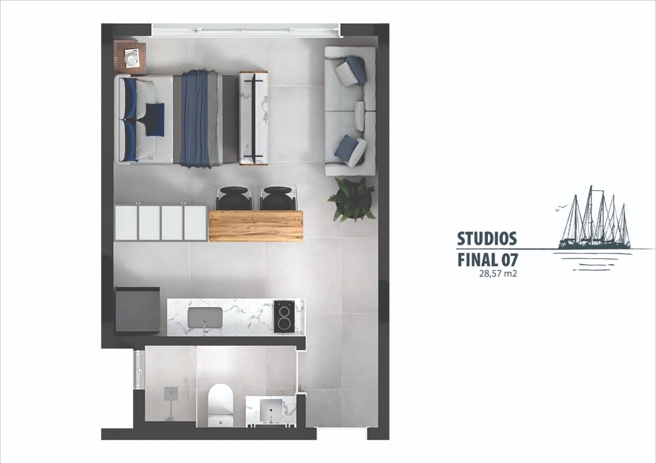 Estúdio[ NumeroQuarto] José Mendes Florianópolis Veleiros Sky: Planta humanizada final 7 - est dio (imagem ilustrativa - mobili rio e decora  o n o inclu dos)