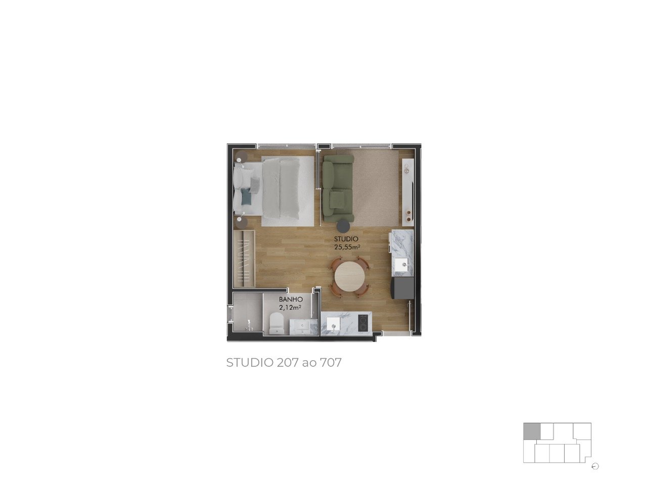 Estúdio[ NumeroQuarto] Centro Florianópolis Pace Studios: Planta humanizada est dio final 7 - imagem ilustrativa, mobili rio n o inclu do