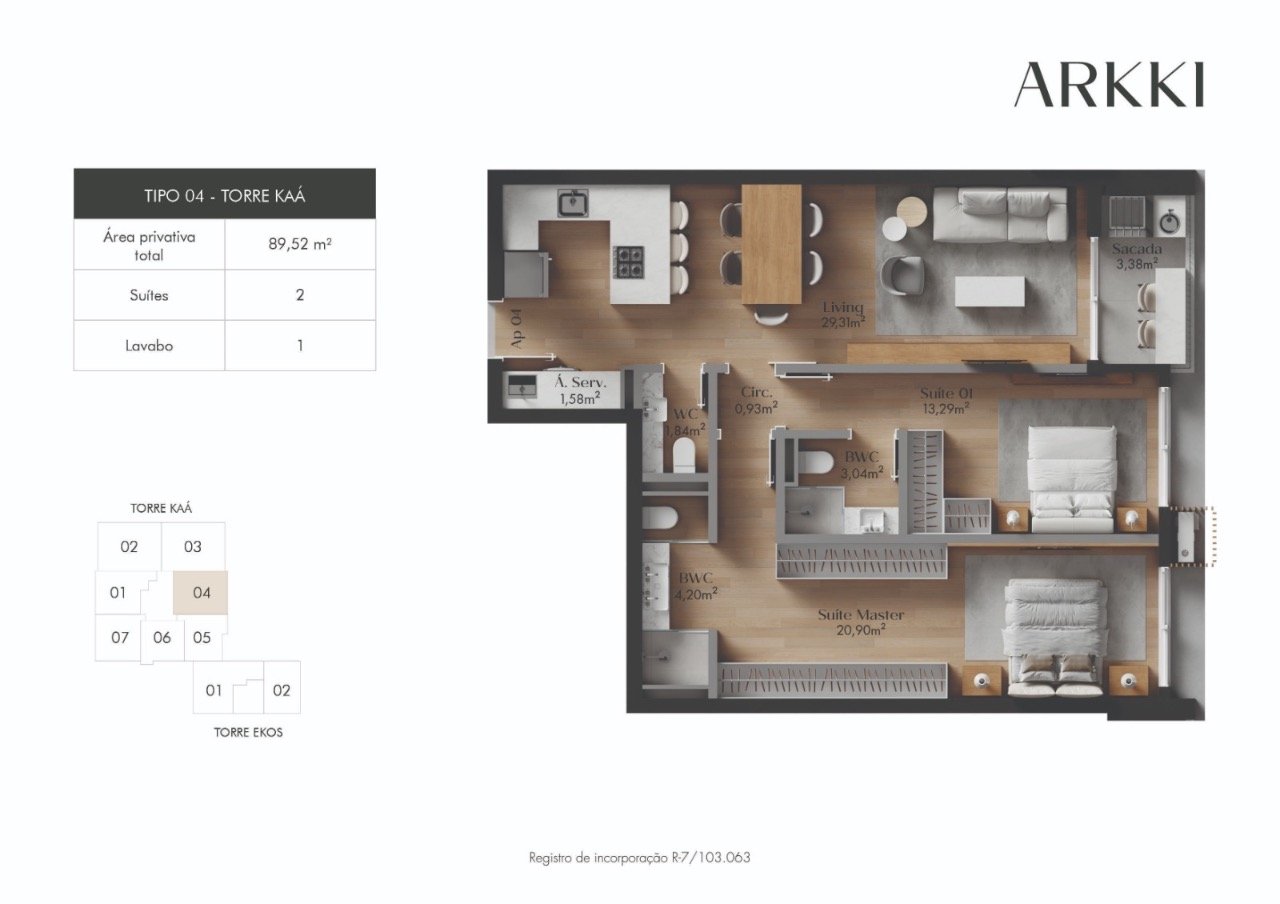 Apartamento[ NumeroQuarto] Centro Florianópolis Arkki: Planta humanizada final 04 Torre Ka  - imagem ilustrativa, mobili rio n o inclu do