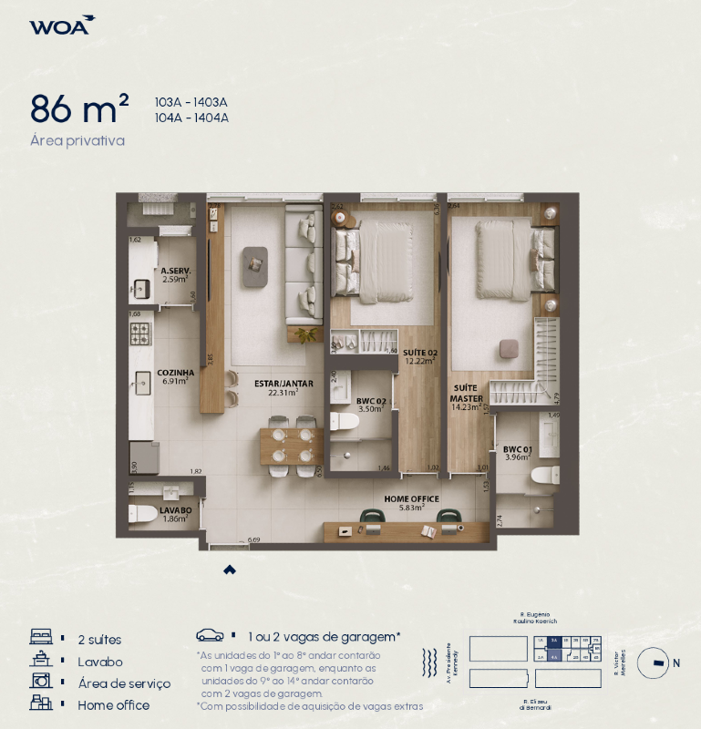 Apartamento 2 quartos em Campinas, São José | Woa Sky Residence: 