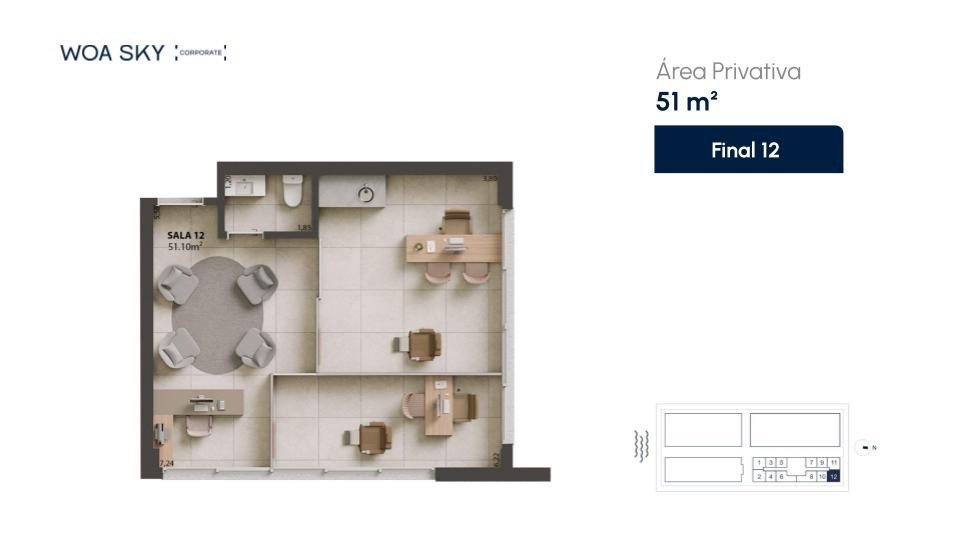 Salas/Conjuntos[ NumeroQuarto] Campinas São José WOA Sky Corporate: Planta humanizada sala final 12 (imagem ilustrativa - mobili rio n o inclu do)