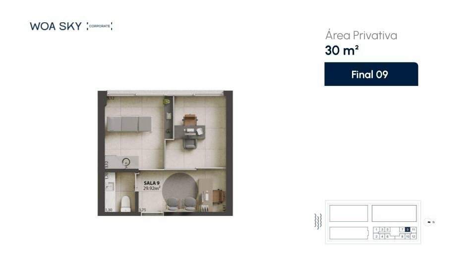 Salas/Conjuntos[ NumeroQuarto] Campinas São José WOA Sky Corporate: Planta humanizada sala final 09 (imagem ilustrativa - mobili rio n o inclu do)