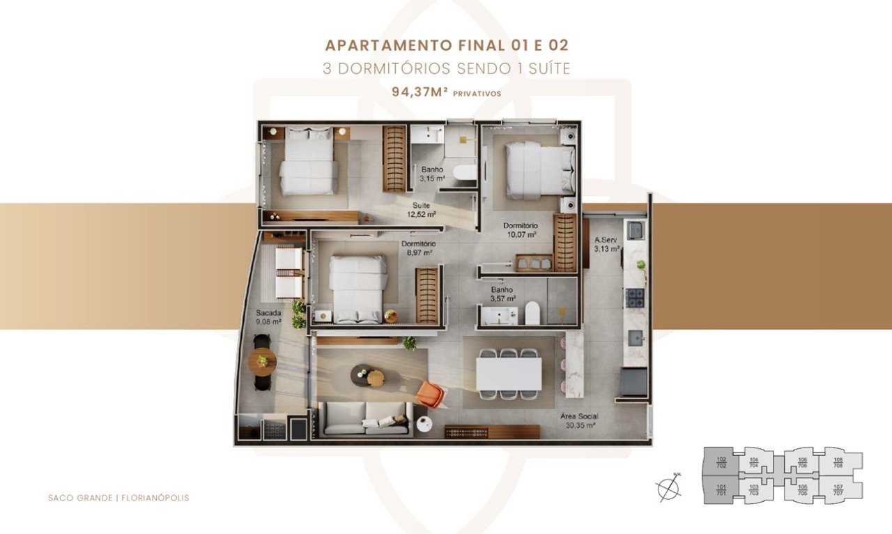 Apartamento[ NumeroQuarto] Saco Grande Florianópolis Jardim do Oriente: 