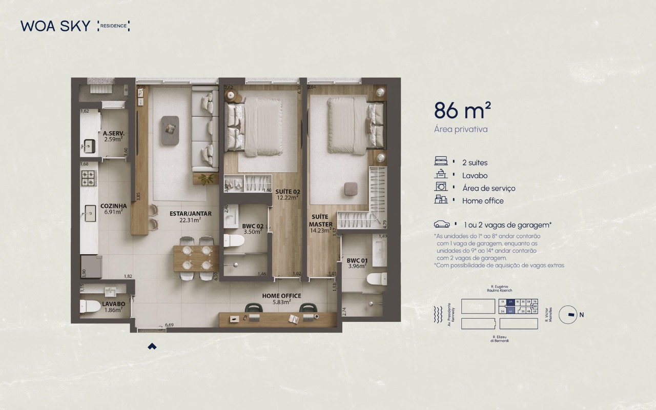 Apartamento[ NumeroQuarto] Campinas São José Woa Sky Residence: 