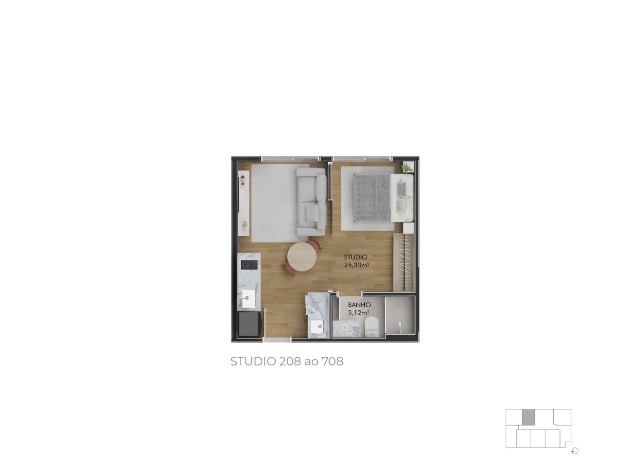 Estúdio[ NumeroQuarto] Centro Florianópolis Pace Studios: Planta humanizada est dio final 8 - imagem ilustrativa, mobili rio n o inclu do