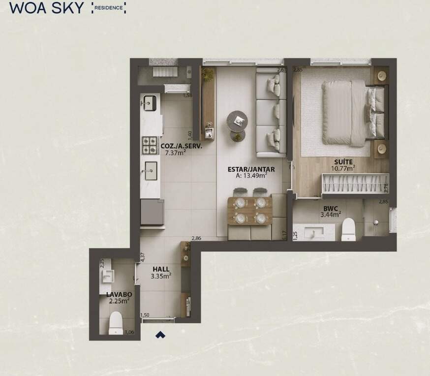 Apartamento[ NumeroQuarto] Kobrasol São José Woa Sky Residence: 