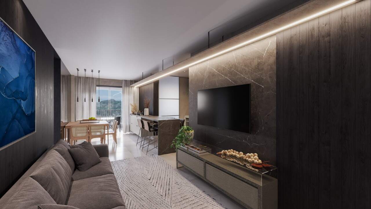 Living com acesso à sacada em apartamento decorado (imagem ilustrativa)