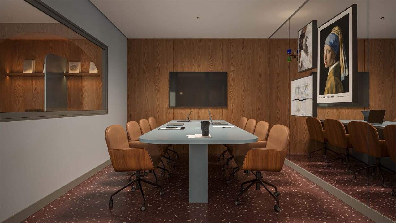 Coworking Vermeer com mesa de reunião, no 7º pavimento (imagem ilustrativa)