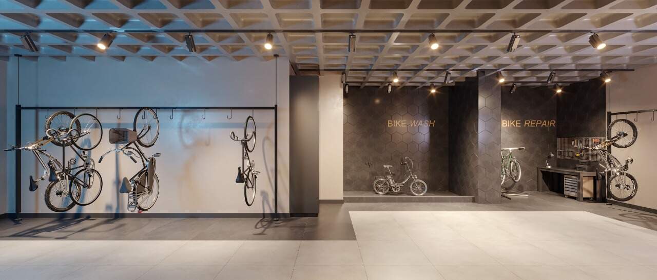 Bicicletário com oficina do Fazenda Garden (imagem ilustrativa)