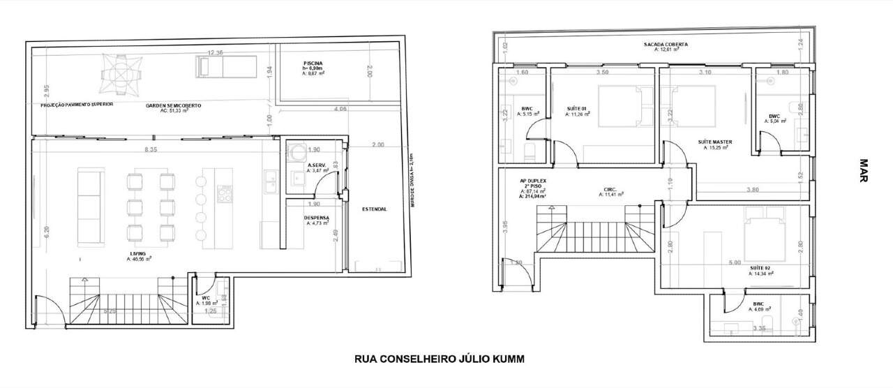 Planta do garden duplex de 214,92 m² com jardim, piscina e 3 suítes (imagem ilustrativa)
