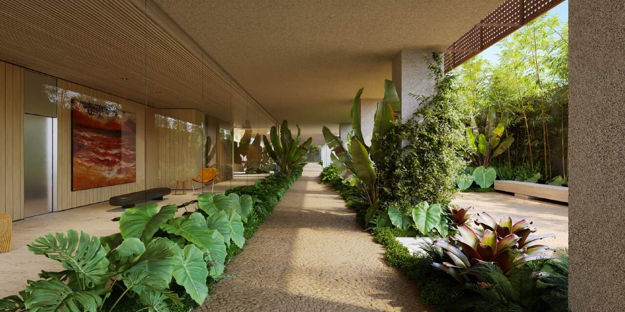 Hall da Torre Norte aberto para os jardins (imagem ilustrativa)