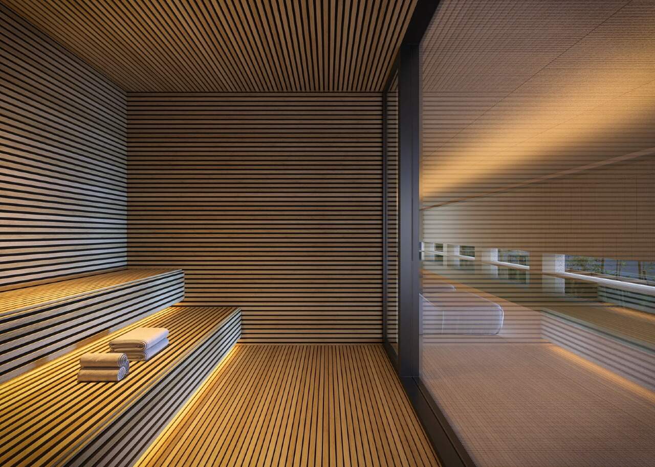 Sauna seca integrada à piscina térmica (imagem ilustrativa)