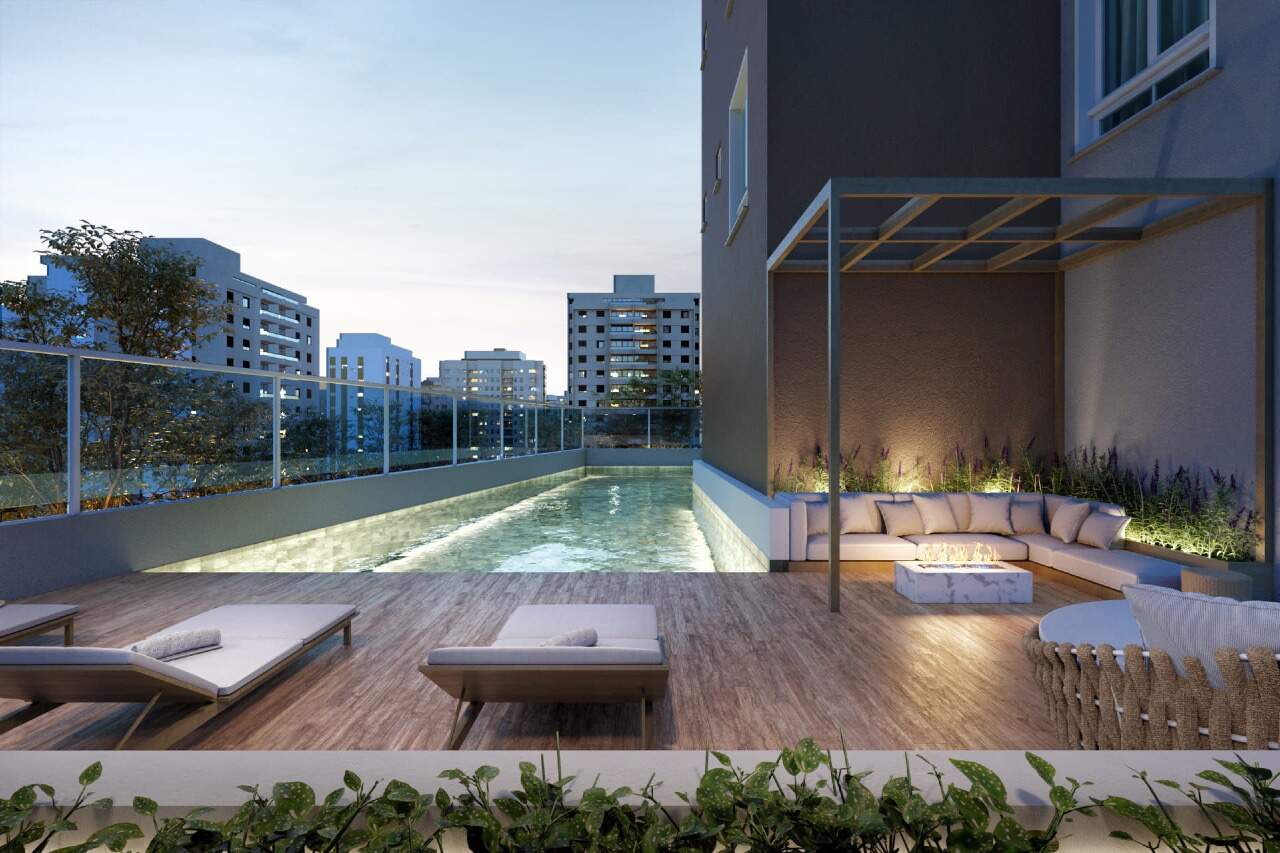 Piscina, deck e lounge com lareira externa do Brooklyn 365 (imagem ilustrativa)