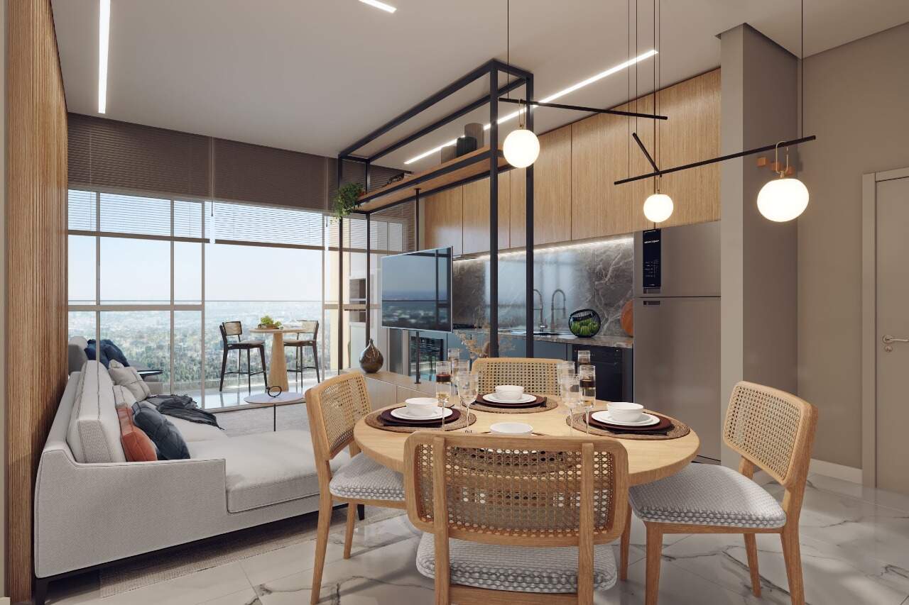 Living integrado à cozinha em apartamento decorado (imagem ilustrativa)