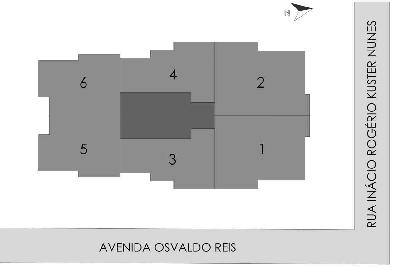 Posição dos finais 1 a 6 entre a Av. Osvaldo Reis e a Rua Inácio Rogério Kuster Nunes