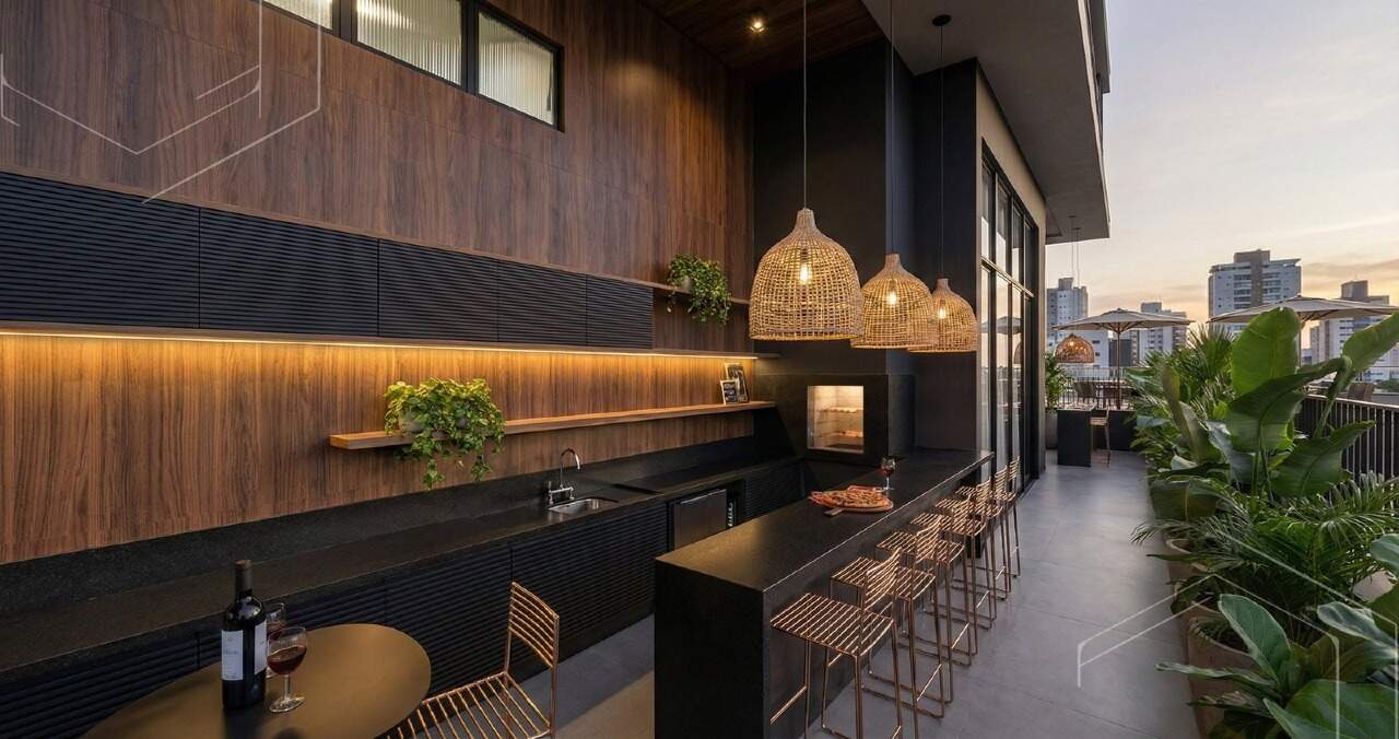Quiosque com bancada e bar junto ao lazer (imagem ilustrativa)