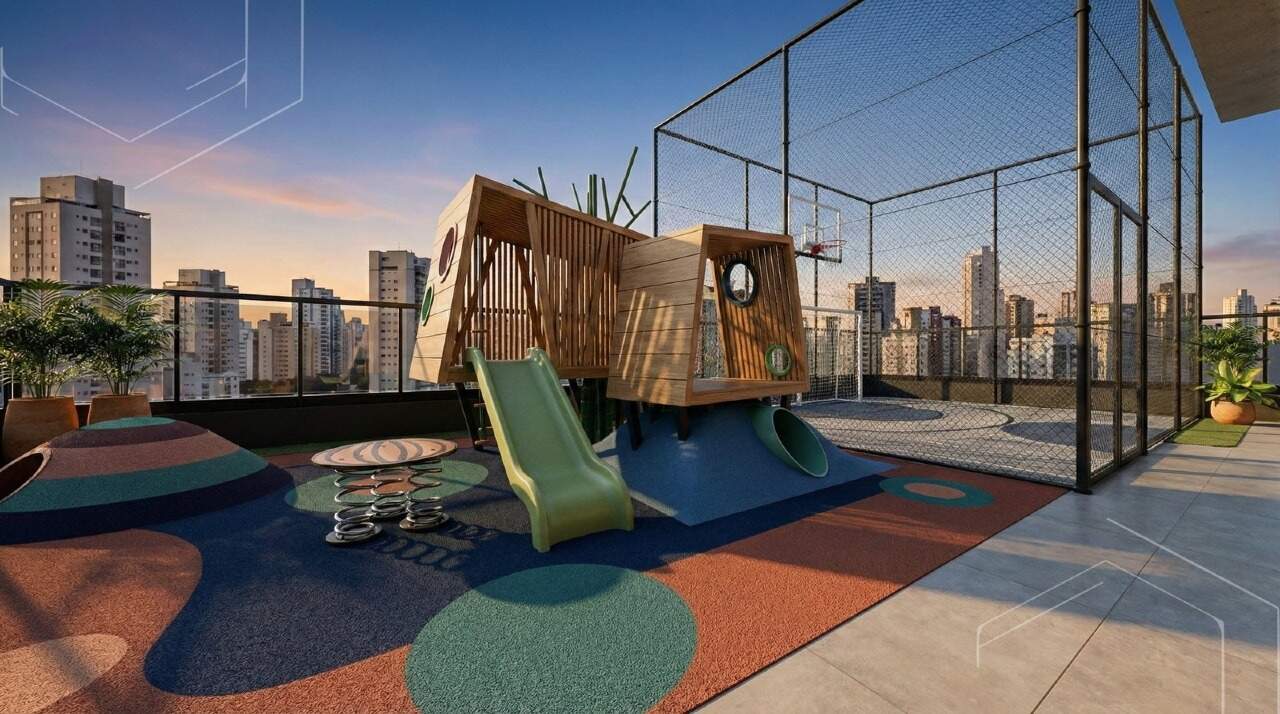 Playground com casinha e escorregador (imagem ilustrativa)