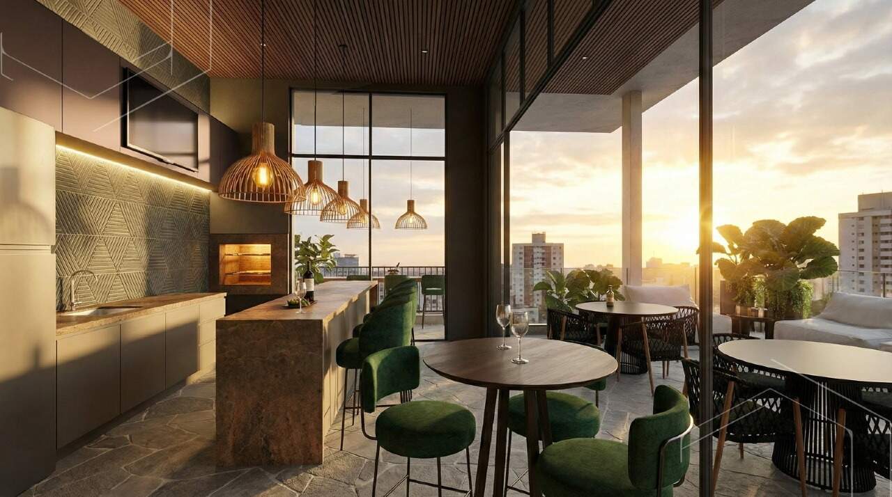 Gourmet do rooftop com churrasqueira ao pôr do sol (imagem ilustrativa)