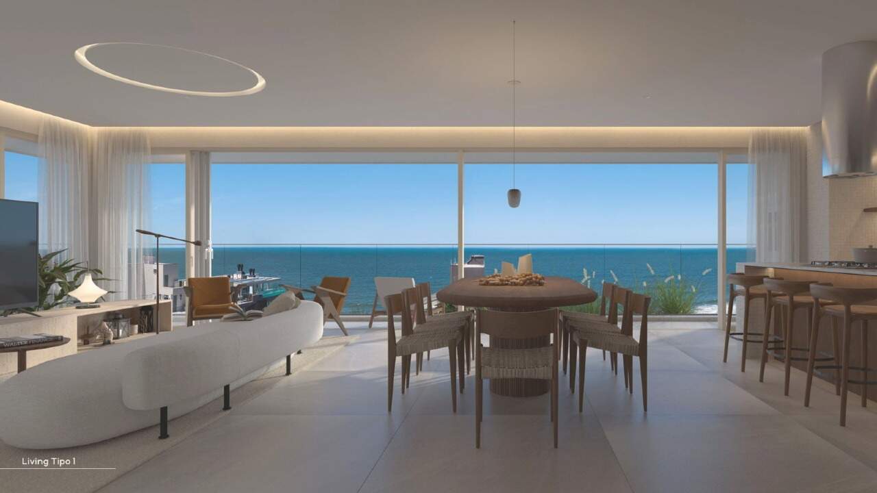 Living integrado do apartamento tipo 1, de 190,41 m² (imagem ilustrativa; vista simulada)