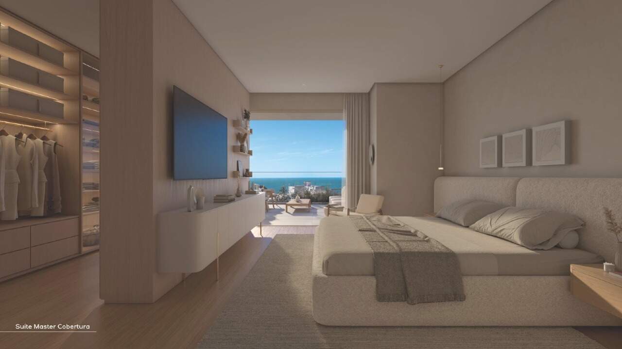 Suíte master da cobertura linear, com closet e saída para o terraço (imagem ilustrativa)