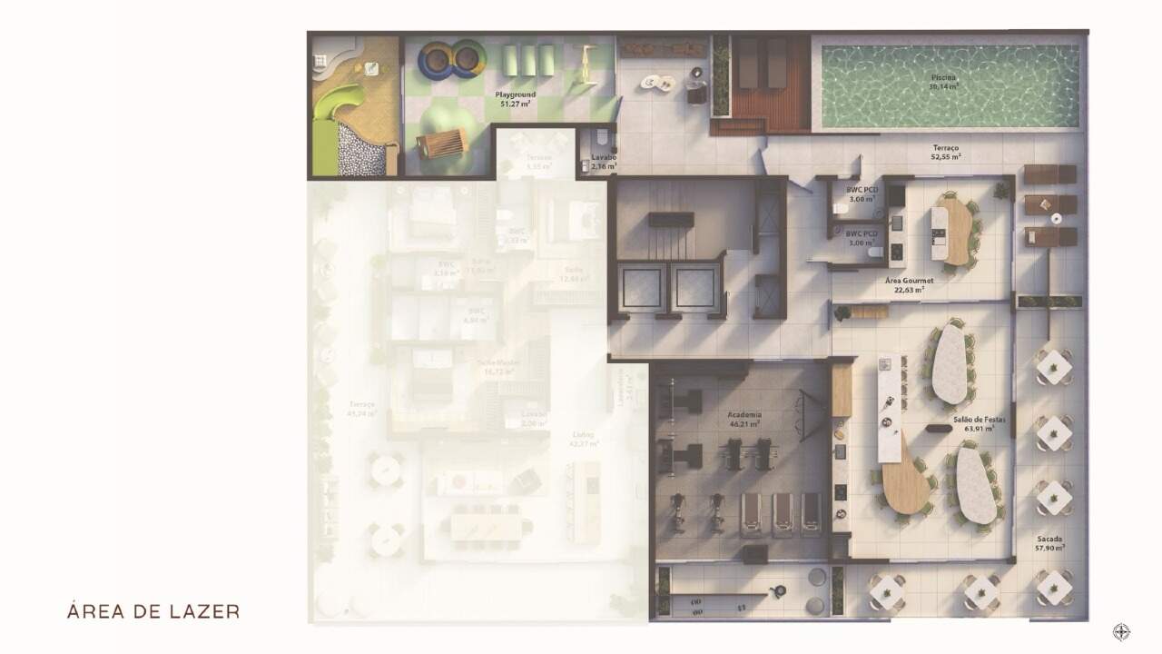 Planta do pavimento de lazer do Aura Living Home (planta ilustrativa)