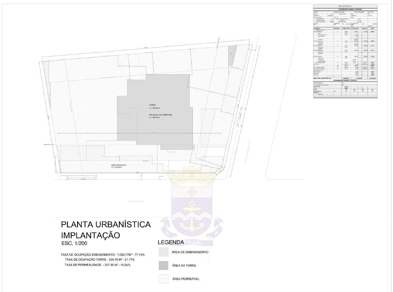 Implantação do projeto aprovado, com a torre na esquina das ruas Lauro Müller e Laguna