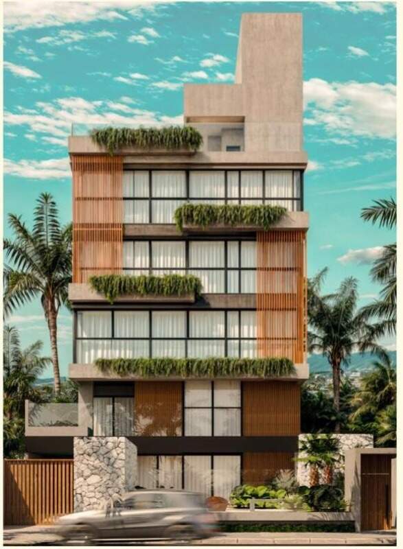 Fachada do In Exclusive Home, com jardineiras e brises de madeira (imagem ilustrativa)