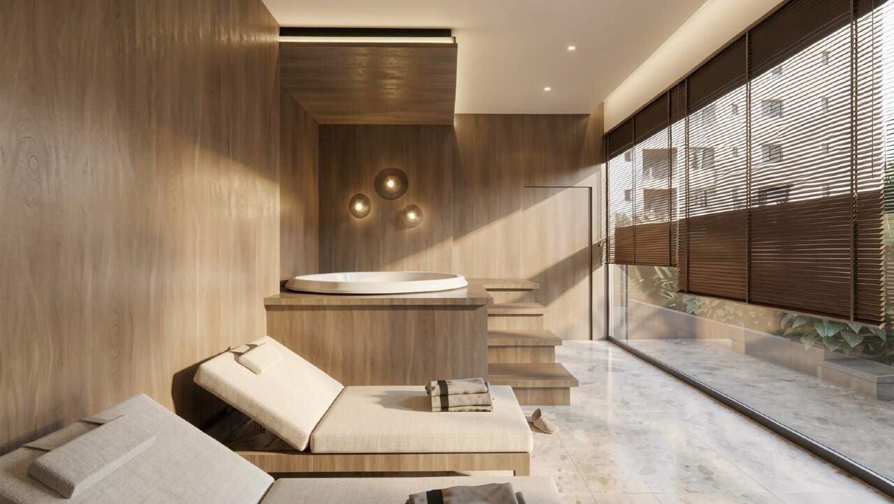 Spa do pavimento de lazer, com espreguiçadeiras (imagem ilustrativa)