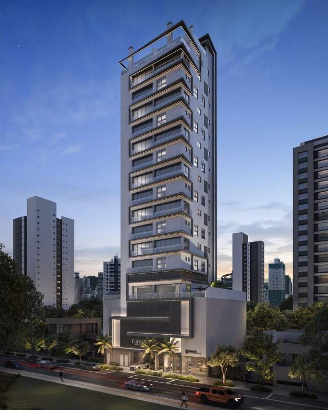 Fachada ao entardecer, com a torre de 19 pavimentos (imagem ilustrativa)