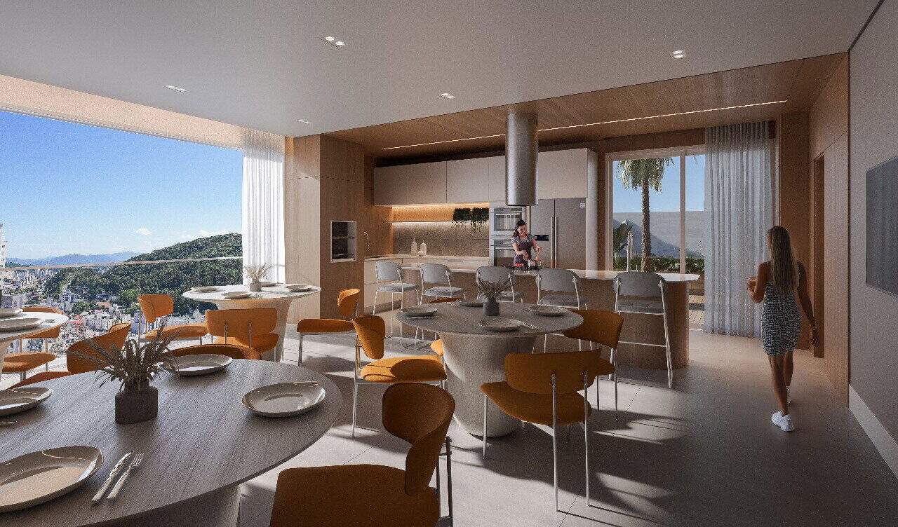 Espaço gourmet com vista da cidade (imagem ilustrativa)