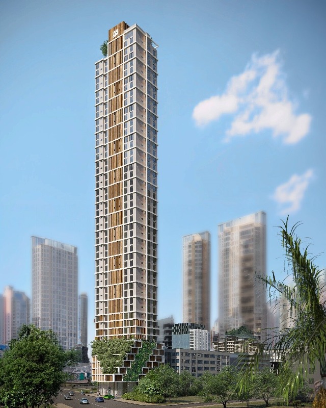 Torre do High Line Residence com jardim vertical no embasamento (imagem ilustrativa)