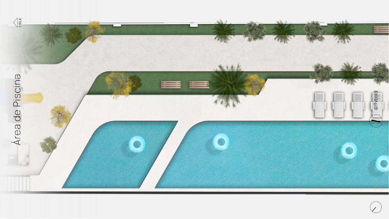 Piscinas adulto e infantil junto ao parque linear do High Line Residence (imagem ilustrativa)