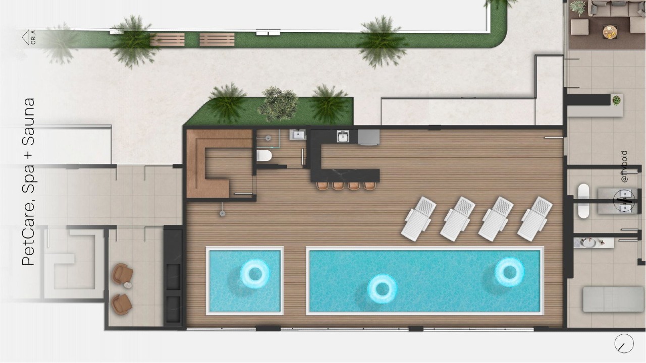 Spa com duas piscinas, bar e sauna, ao lado do pet care (imagem ilustrativa)