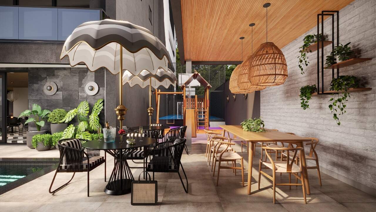 Espaço gourmet ao ar livre, ao lado da piscina e do playground (imagem ilustrativa)
