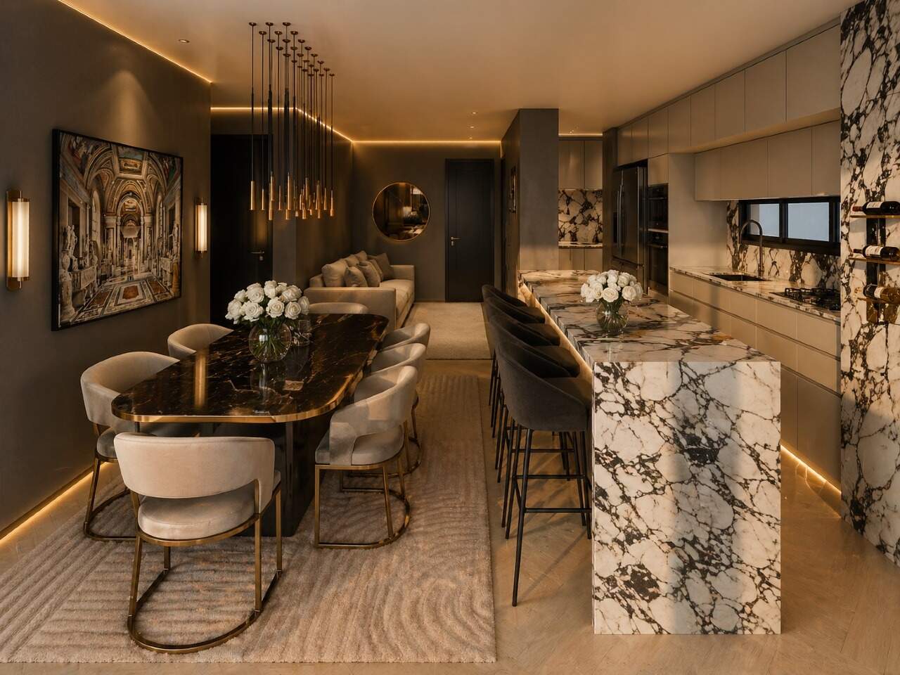 Living integrado à cozinha do apartamento de 87 m² (imagem ilustrativa)
