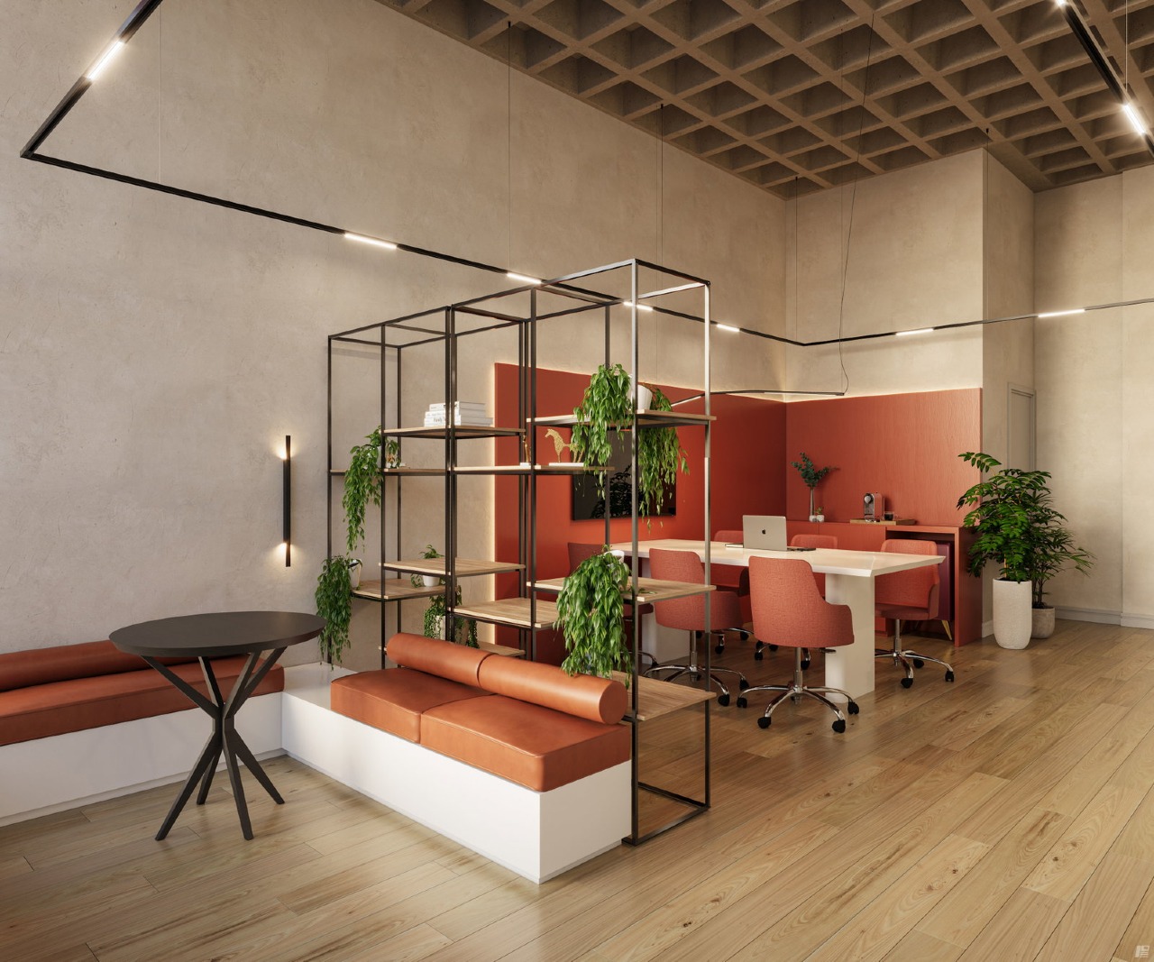 Coworking com mesas e estar (imagem ilustrativa)