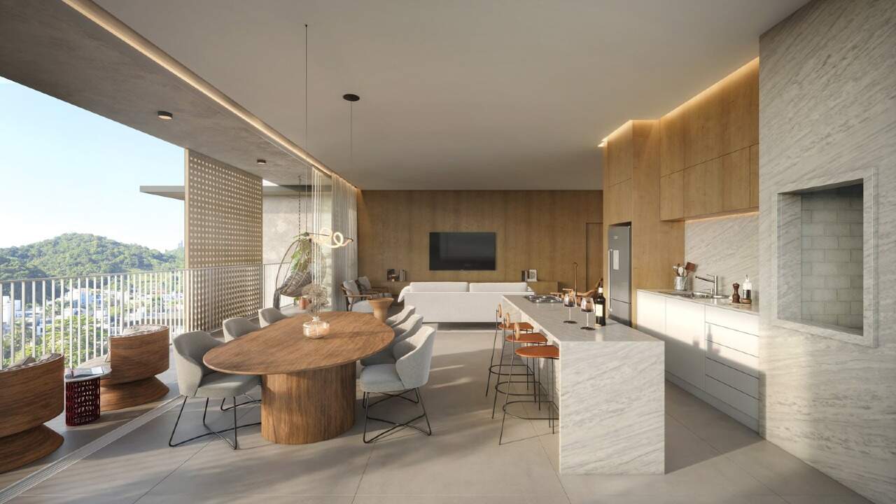 Cozinha com ilha e mesa de jantar (imagem ilustrativa)
