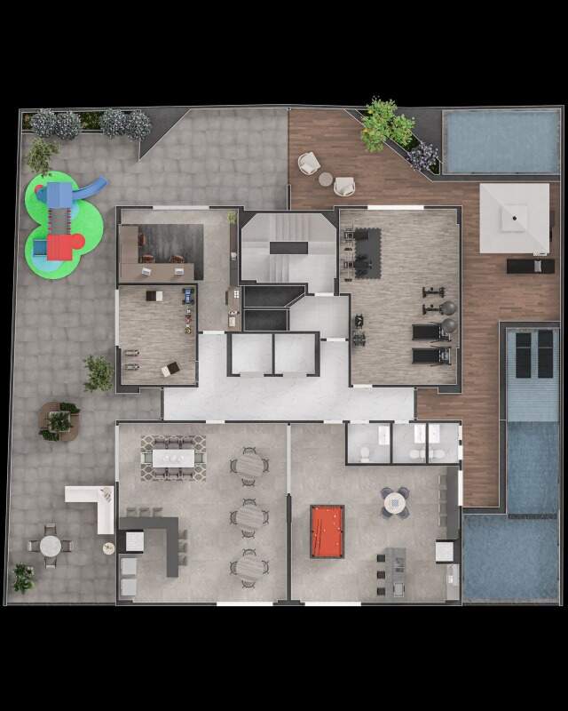 Planta humanizada do pavimento com terraços laterais (imagem ilustrativa)