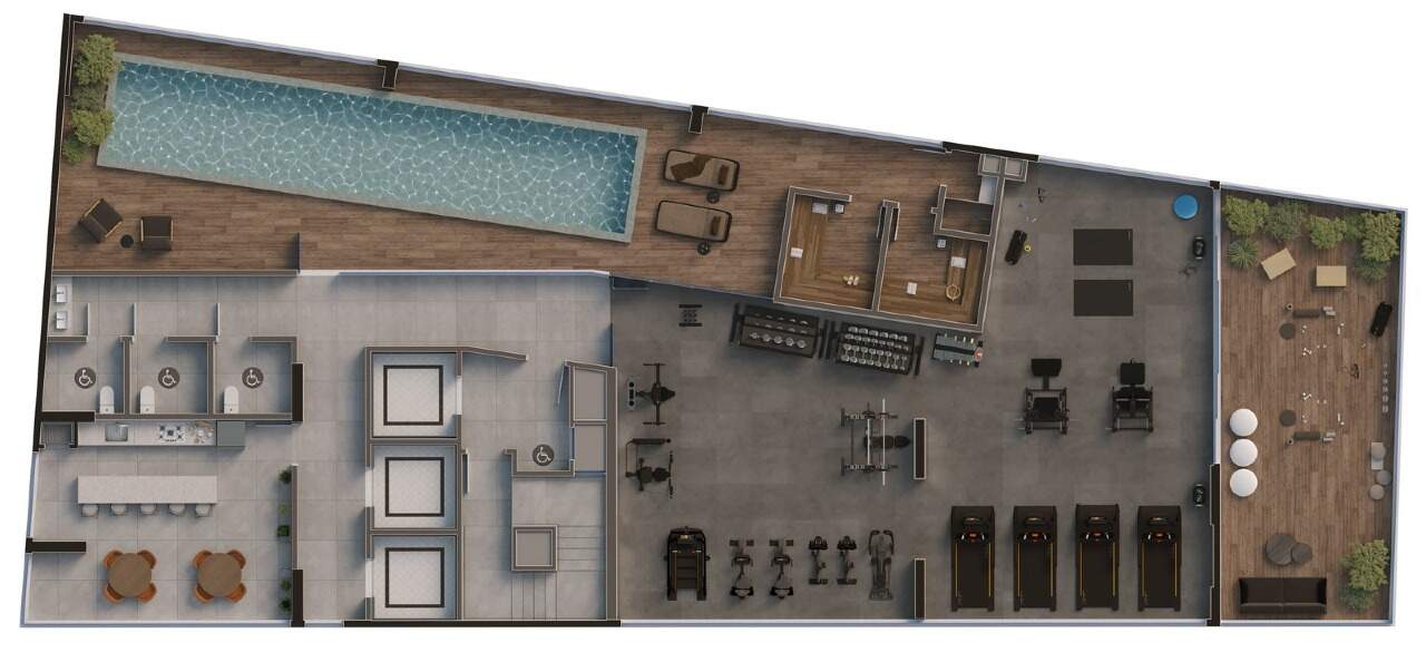 Planta do segundo pavimento de lazer com a piscina (imagem ilustrativa)