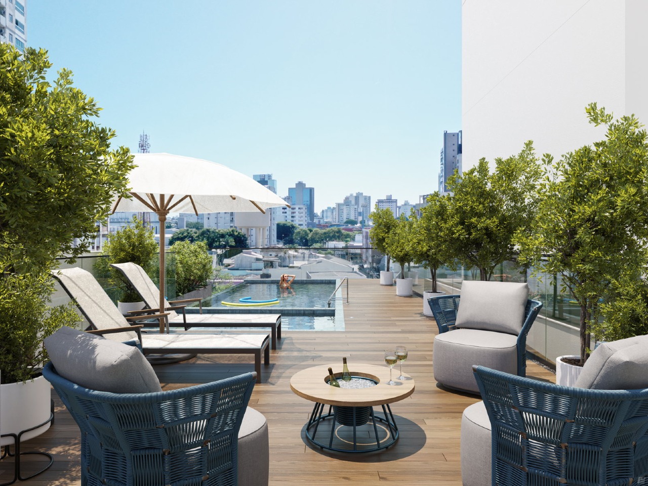 Piscina aquecida com deck e lounge (imagem ilustrativa)