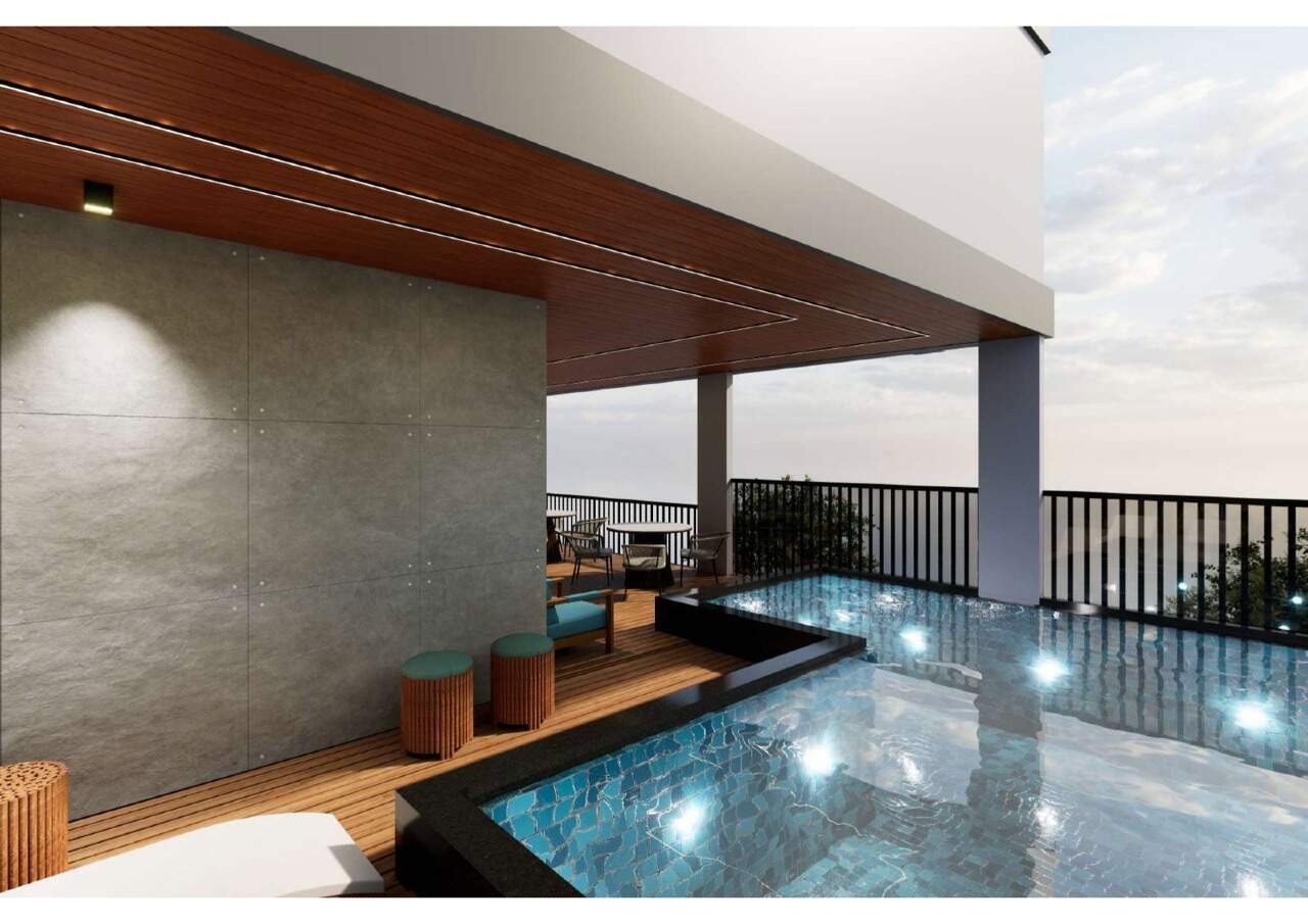 Piscina e estar coberto (imagem ilustrativa)