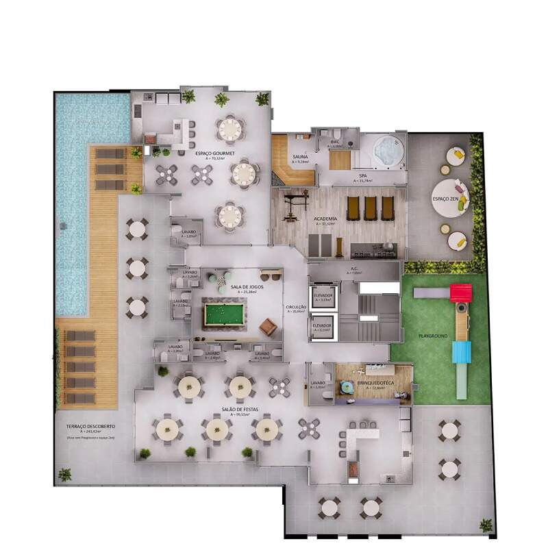 Planta do pavimento de lazer do Manu Bay Residence (imagem ilustrativa)