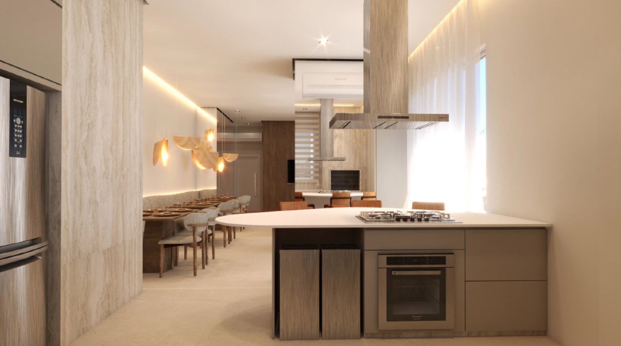 Espaço gourmet com cozinha e ilha (imagem ilustrativa)
