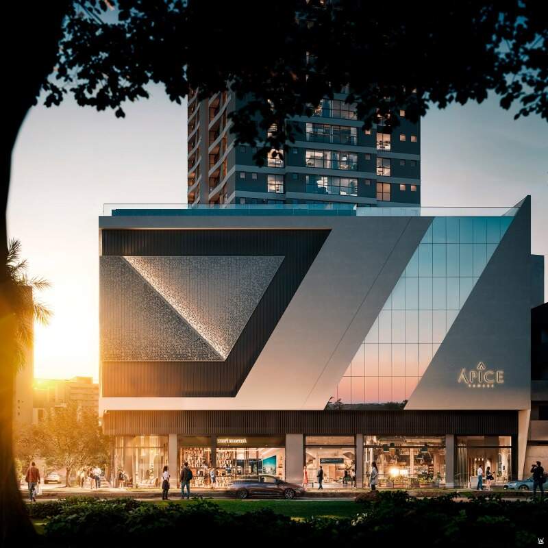 Embasamento do Ápice Towers na 3ª Avenida, com salas comerciais no térreo (imagem ilustrativa)